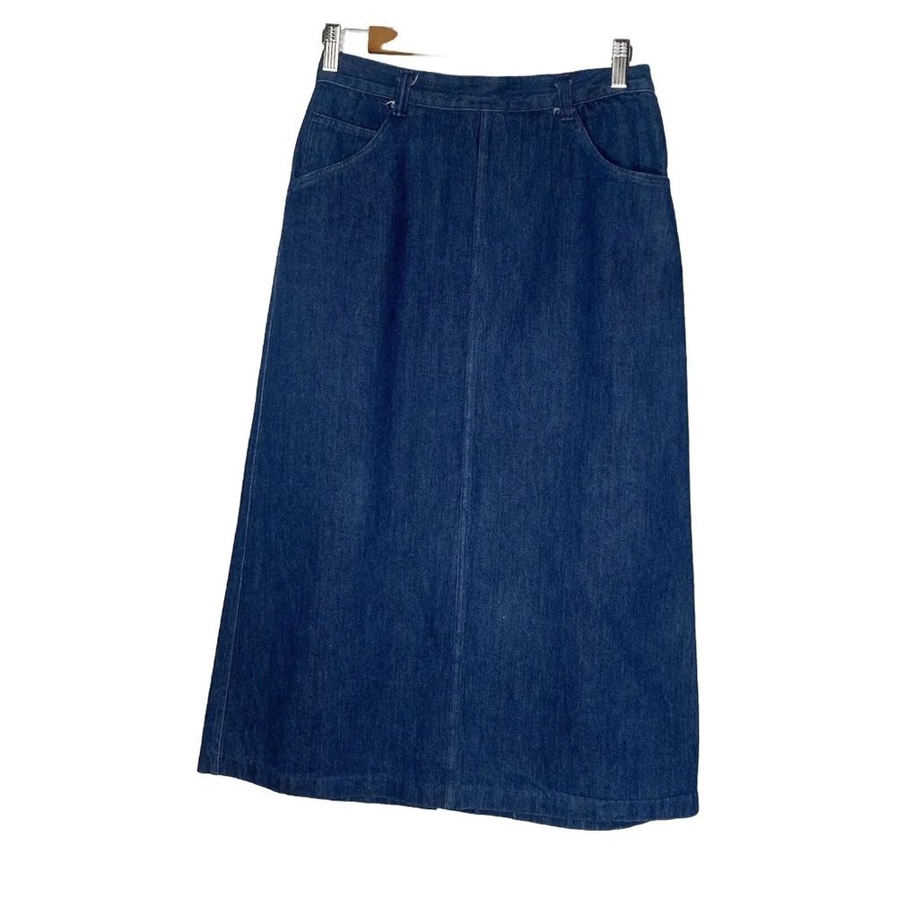 Vintage 80’s Carlyle Women’s Denim Maxi Skirt Button Down Back Sz 9 Made In USA